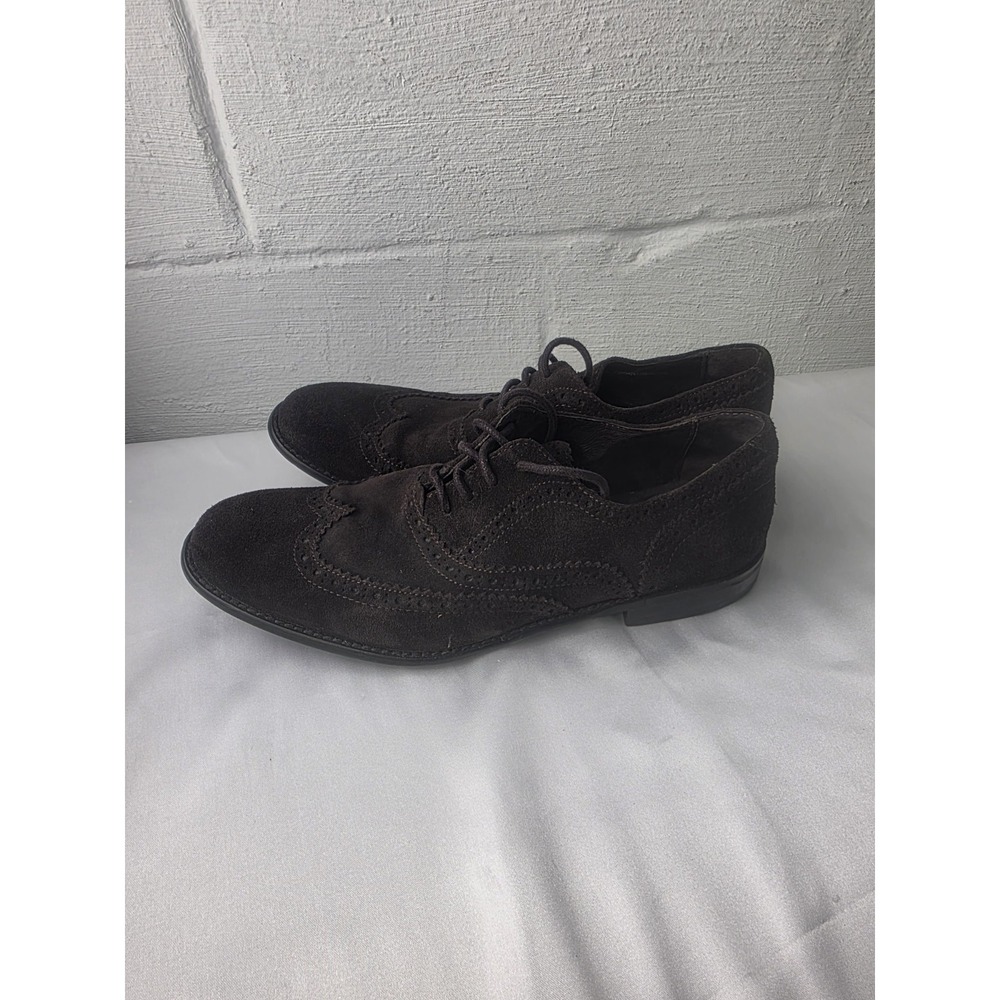 John Varvatos USA Shoes Mens 9.5 Brown Suede Leather Wingtip Oxford Casual - Picture 2 of 9